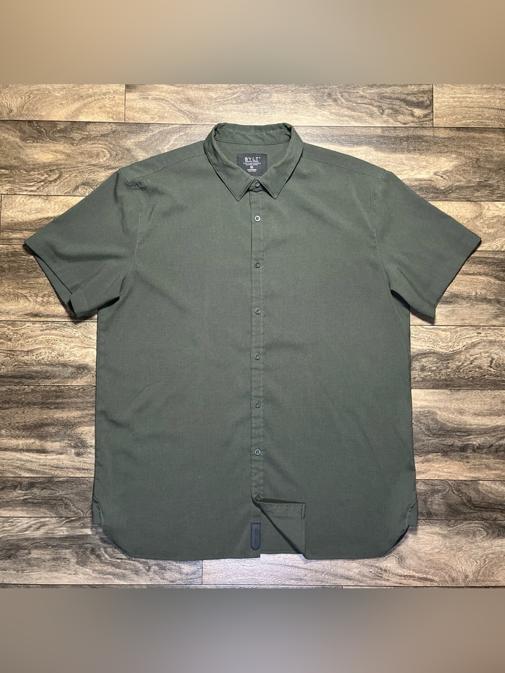 BYLT Vista Button Down Shirt Mens XXL Green Short Sleeve Stretch Casual Camp